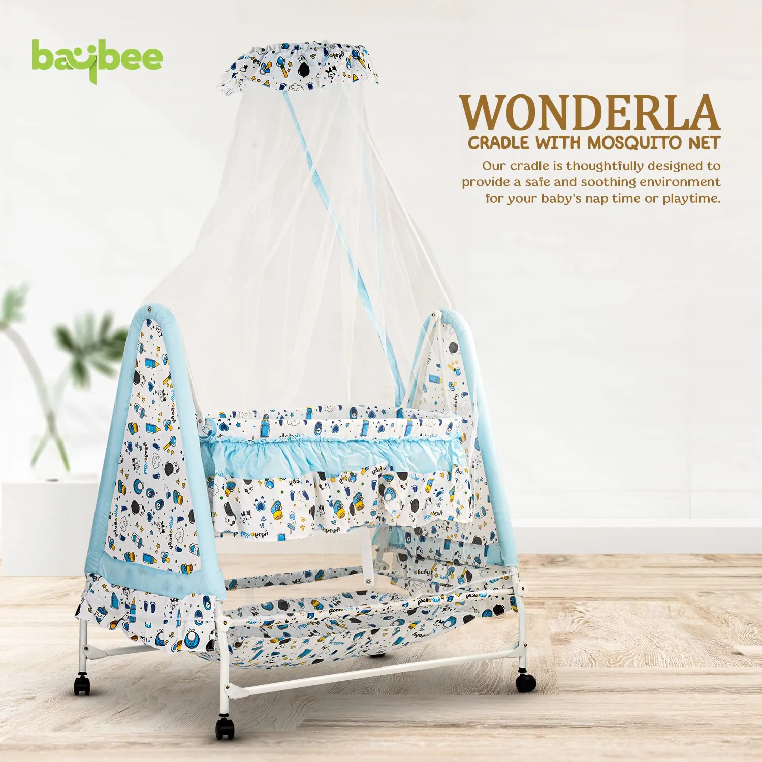 Baybee Wonderla Baby Swing Cradle for Baby with Mosquito Net, Storage & Wheels