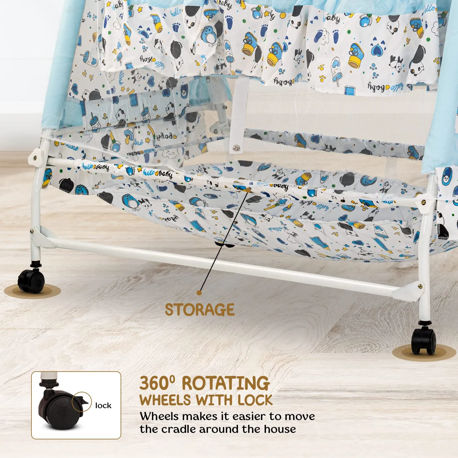 Baybee Wonderla Baby Swing Cradle for Baby with Mosquito Net, Storage & Wheels