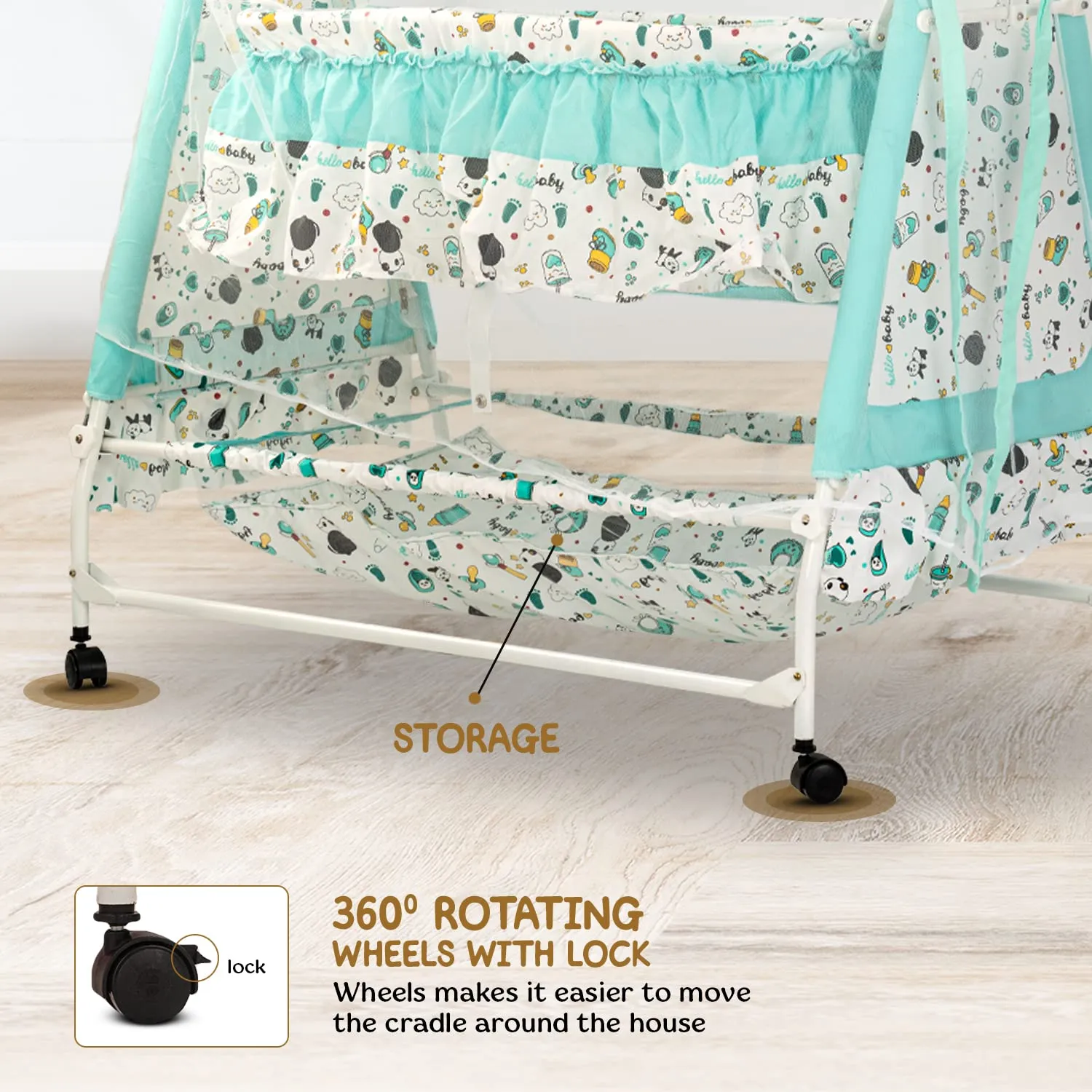 Baybee Wonderla Baby Swing Cradle for Baby with Mosquito Net, Storage & Wheels