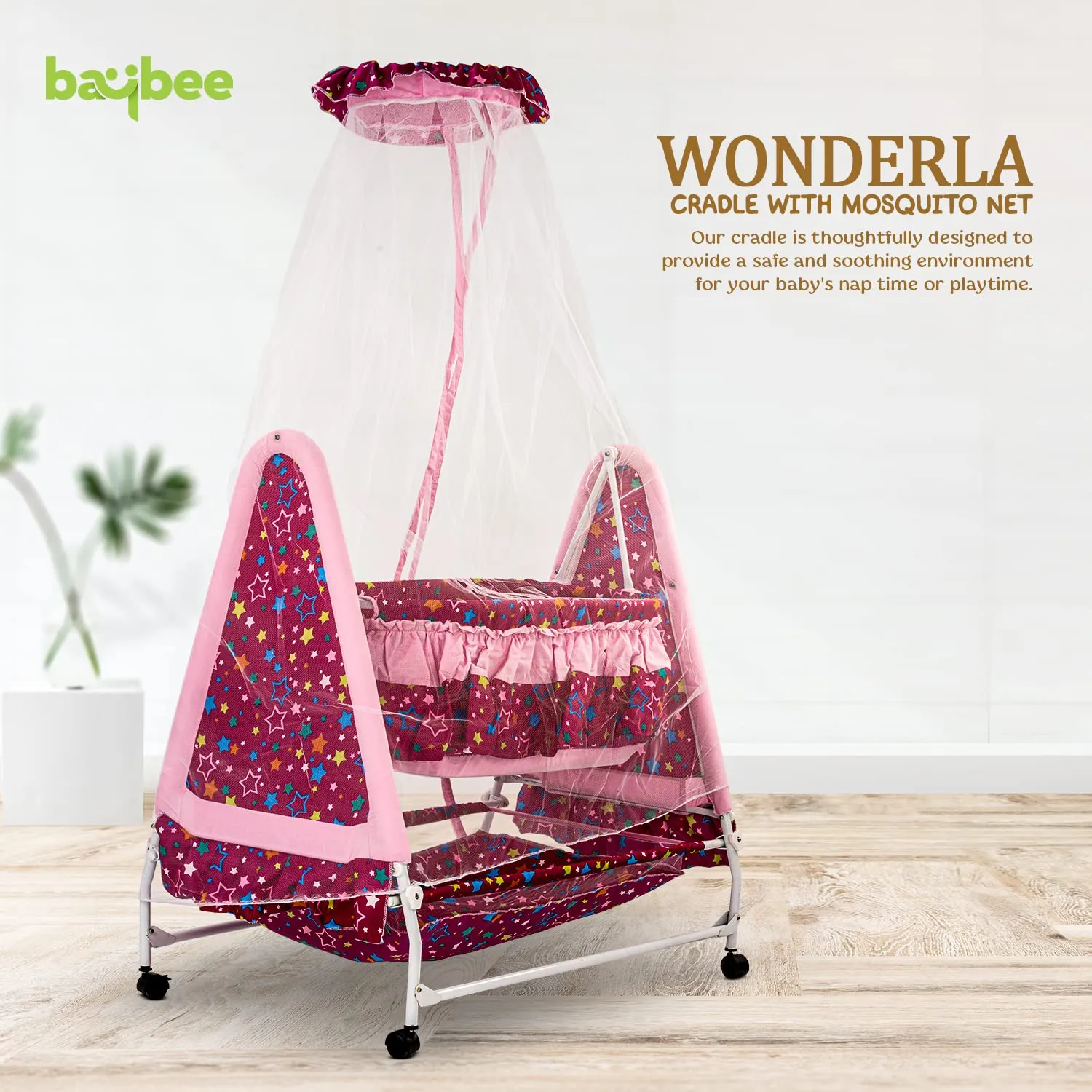 Baybee Wonderla Baby Swing Cradle for Baby with Mosquito Net, Storage & Wheels