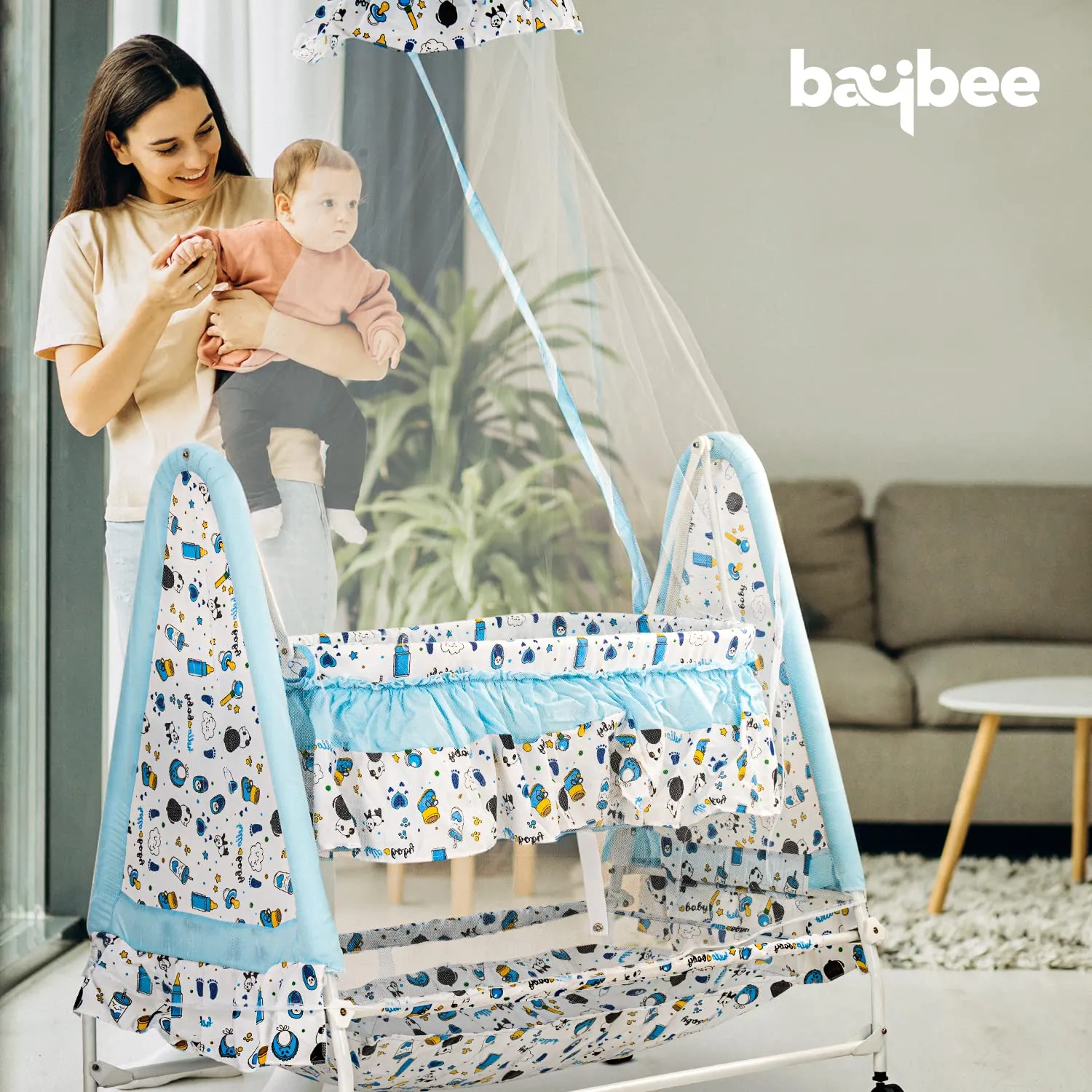 Baybee Wonderla Baby Swing Cradle for Baby with Mosquito Net, Storage & Wheels