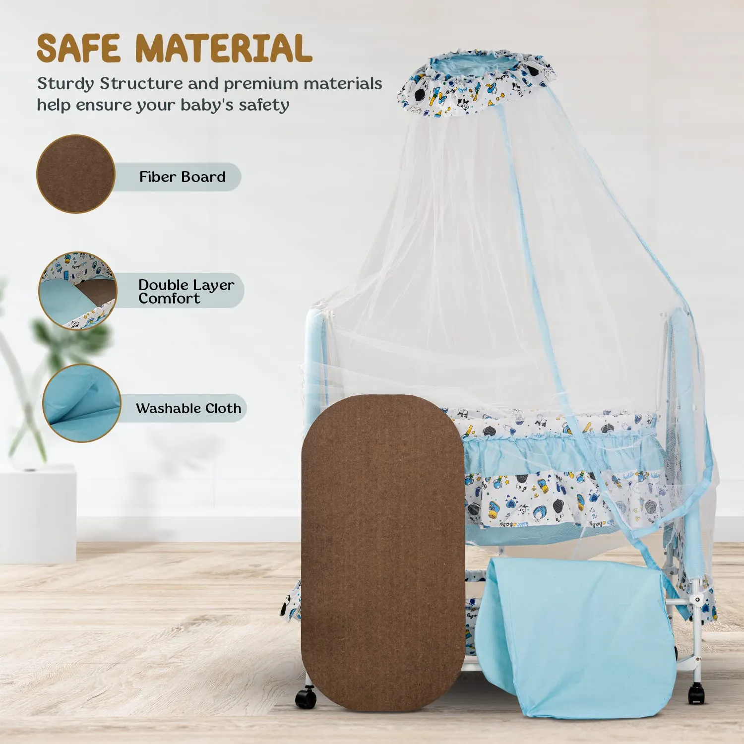 Baybee Wonderla Baby Swing Cradle for Baby with Mosquito Net, Storage & Wheels