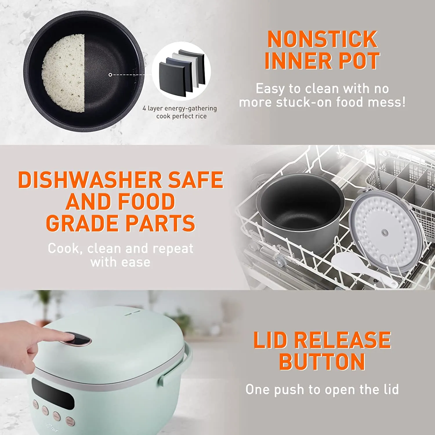 BEAR Rice Cooker DFB-B20K1 4 Cups Uncooked, 3L Digital Rice Maker with Portable Handle