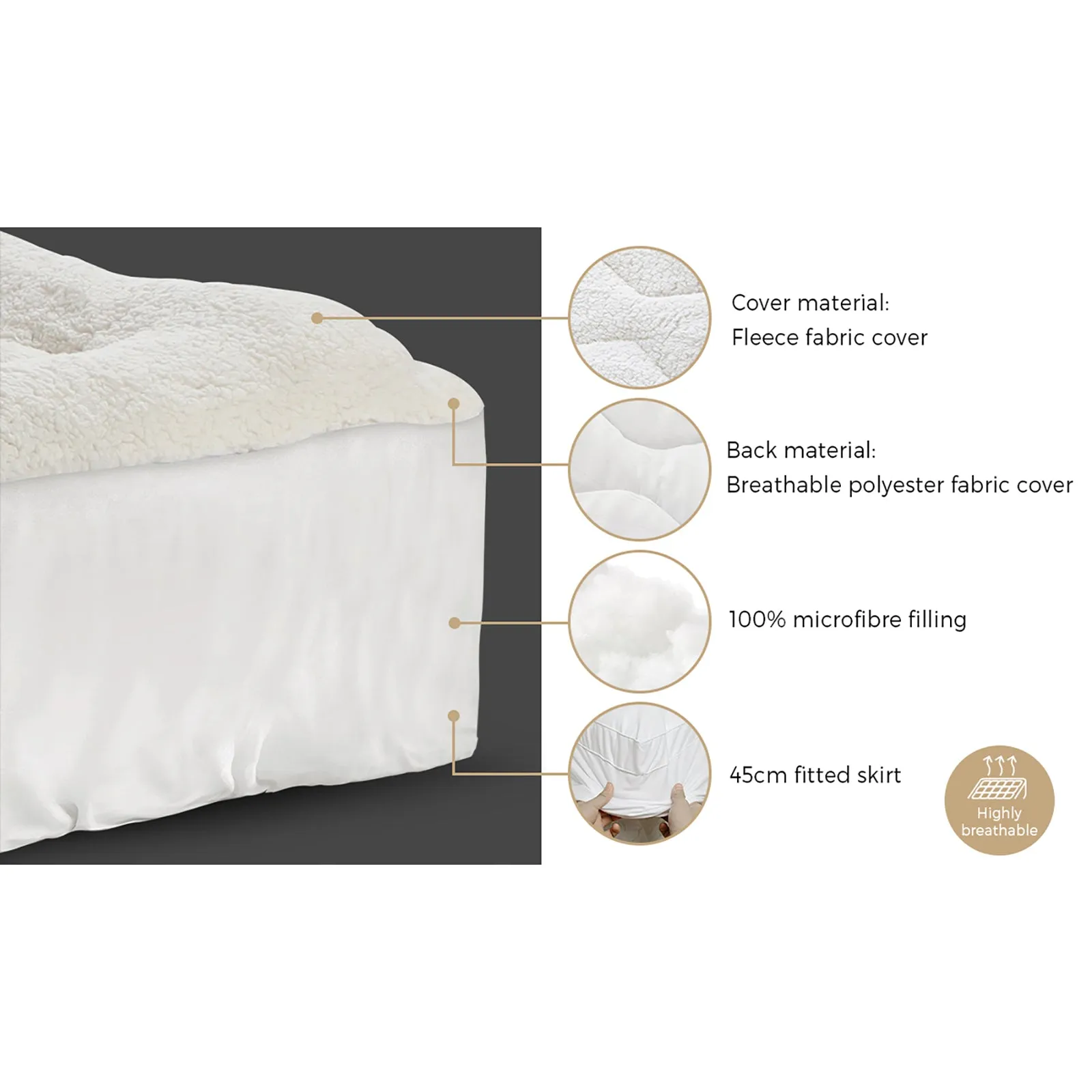 Bedra Fleece Mattress Topper Reversible Pillowtop Pad Cover Fully Fitted Double