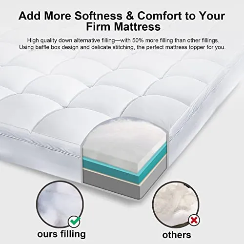 BedsPick Twin Mattress Pad, Extra Soft Mattress Topper, 400TC Cotton Pillow Top Protector with 8-21" Deep Pocket, 7D Spiral Fiber Cooling Mattress Cover, Dorm Room Essentials, Oeko-TEX Certified