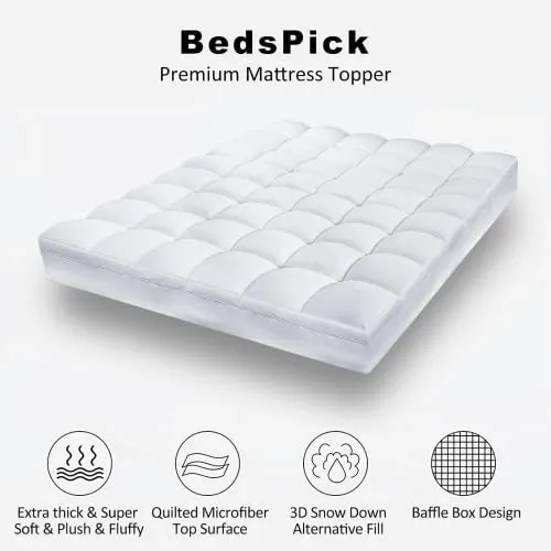 BedsPick Twin Mattress Pad, Extra Soft Mattress Topper, 400TC Cotton Pillow Top Protector with 8-21" Deep Pocket, 7D Spiral Fiber Cooling Mattress Cover, Dorm Room Essentials, Oeko-TEX Certified