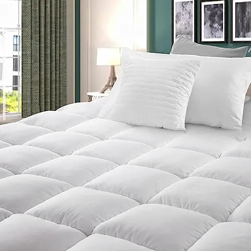 BedsPick Twin Mattress Pad, Extra Soft Mattress Topper, 400TC Cotton Pillow Top Protector with 8-21" Deep Pocket, 7D Spiral Fiber Cooling Mattress Cover, Dorm Room Essentials, Oeko-TEX Certified