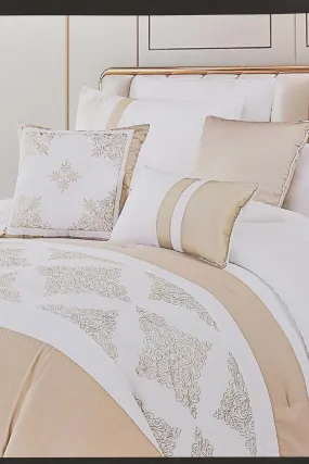 Beige 7-Piece Embroidered Comforter Set (King Size)