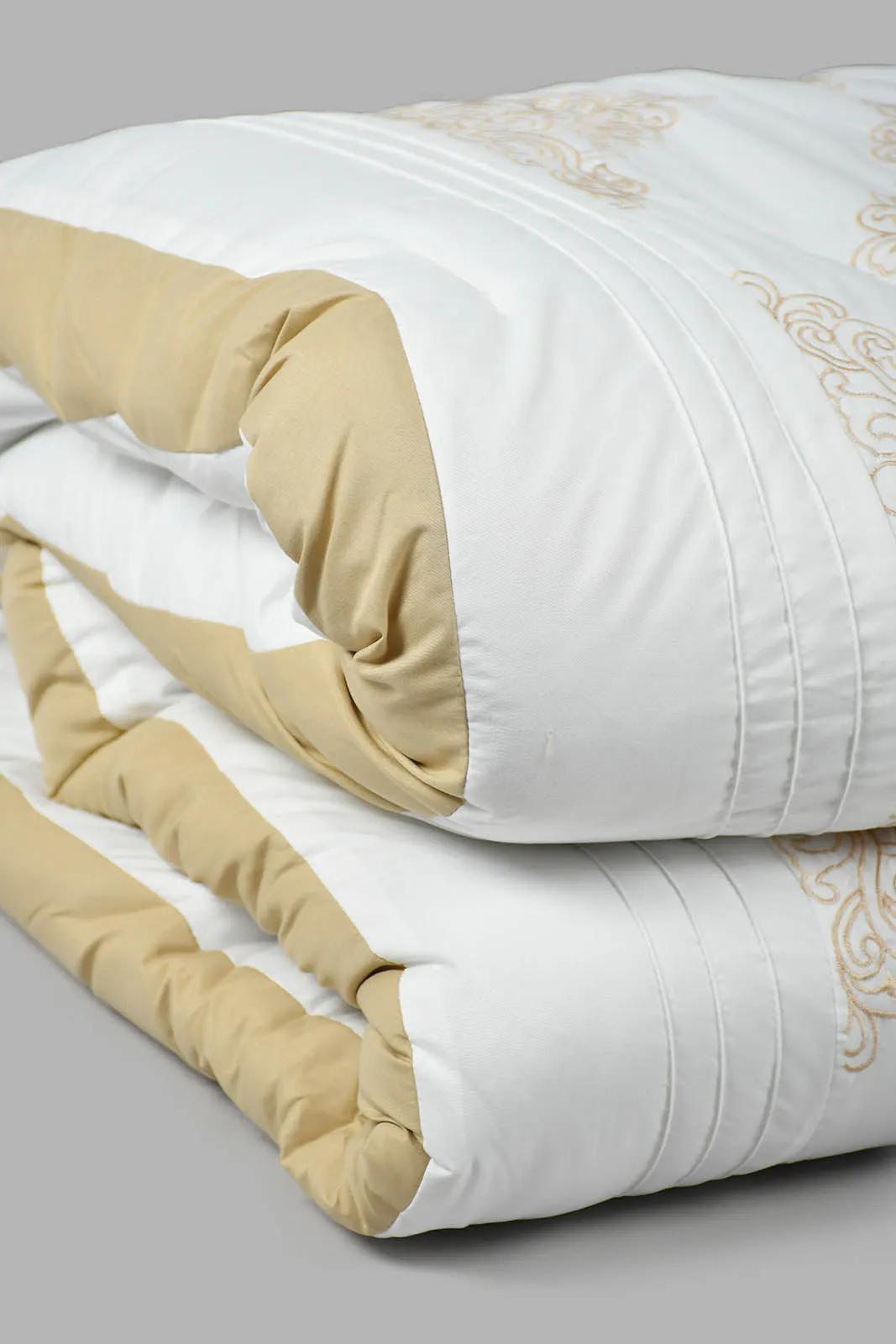 Beige 7-Piece Embroidered Comforter Set (King Size)