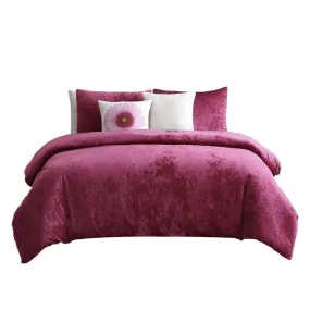 Benzara 5 Piece Velvet Full Size Comforter Set with Accent Pillows, Pink