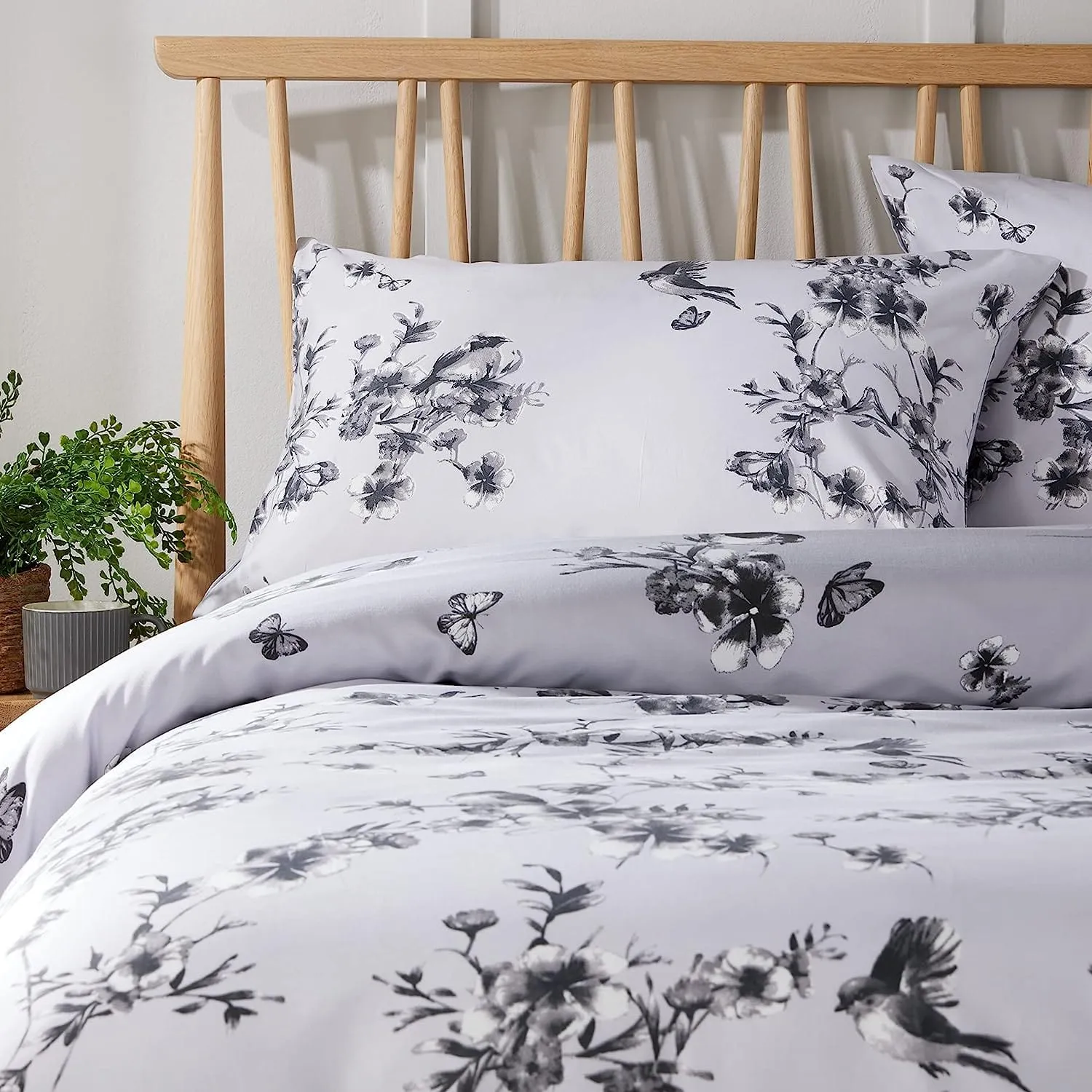 Blossom Grey Reversible Duvet Cover Set Elegant & Comfortable Polyester Blend with Button Closure Available in Single Double King Sizes by OLIVIA ROCCO