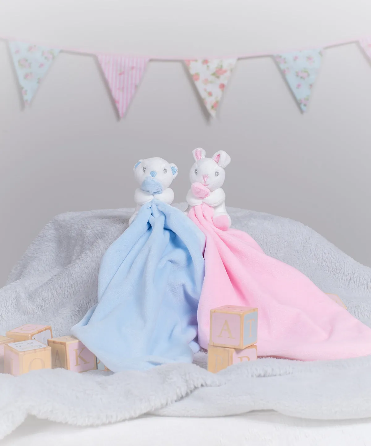 Blue Bear - Baby animal comforter with rattle