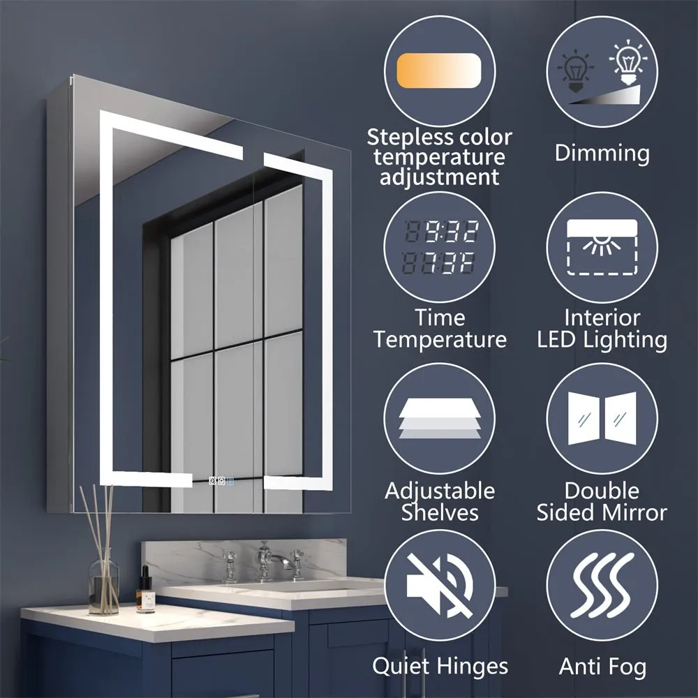 Boost-M1 48" W x 30" H Lighted Medicine Cabinet,Recessed or Surface led Medicine Cabinet,Three Glass Shelves