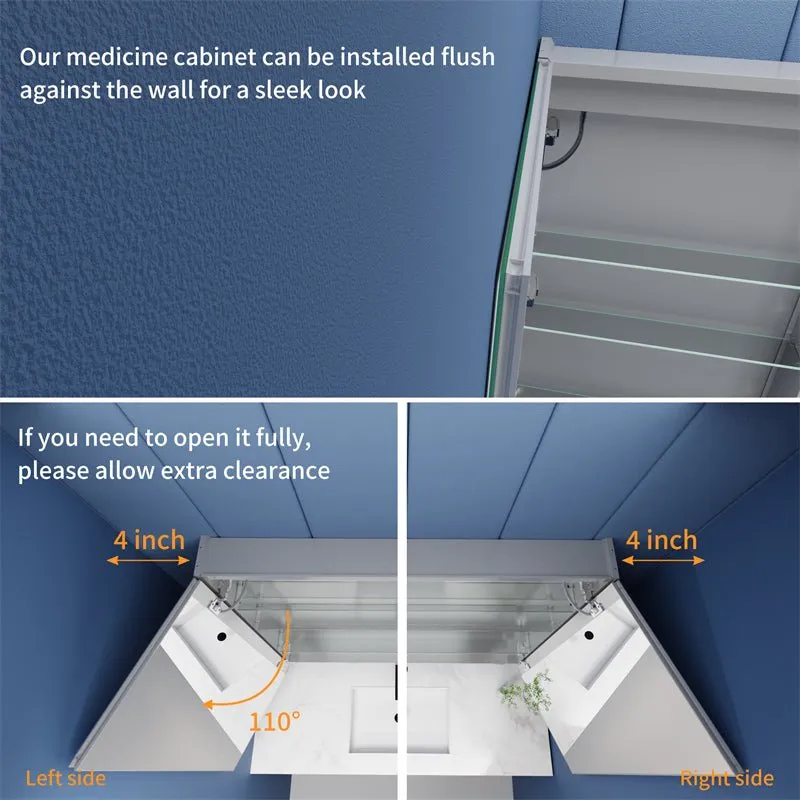 Boost-M1 48" W x 30" H Lighted Medicine Cabinet,Recessed or Surface led Medicine Cabinet,Three Glass Shelves