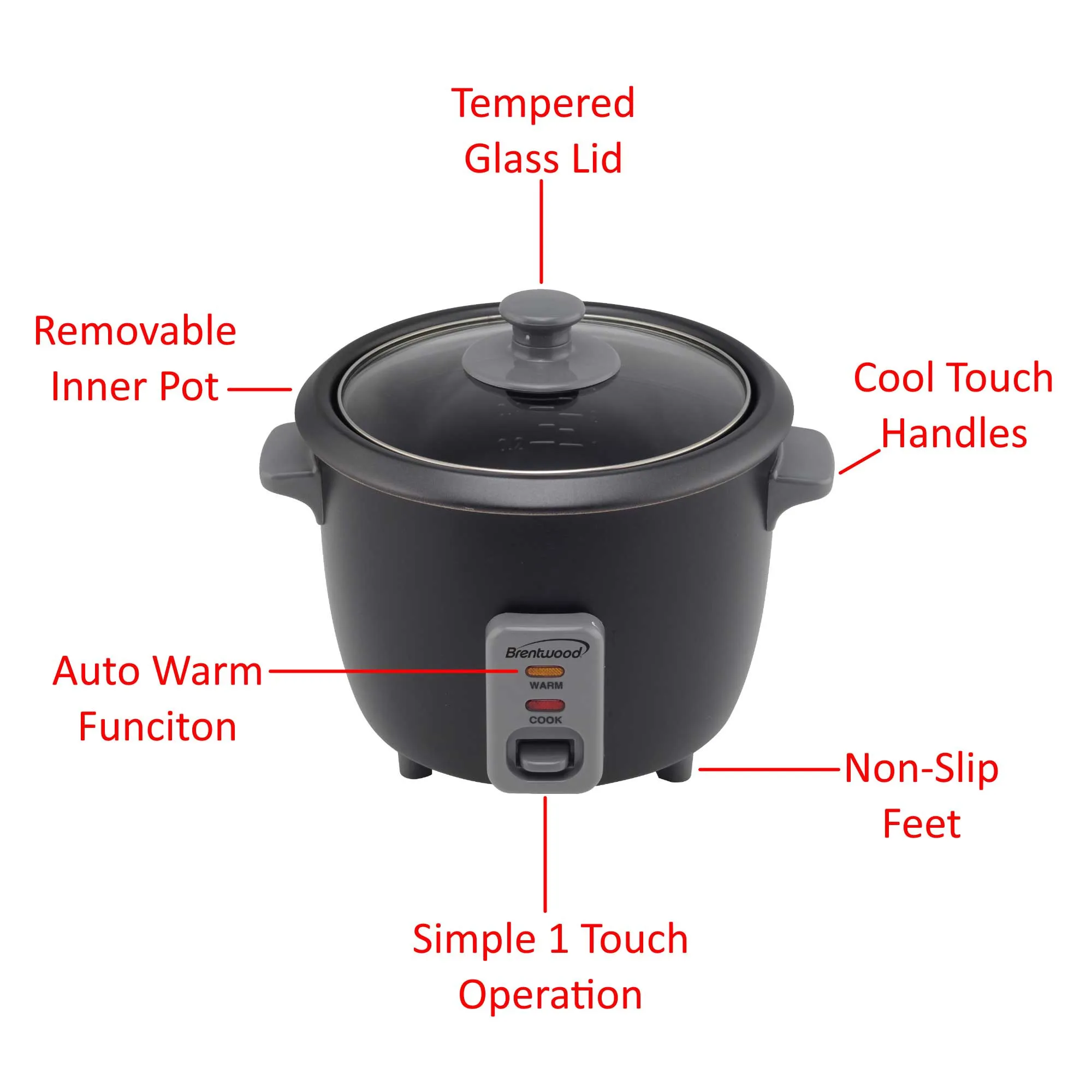 Brentwood TS-700BK 4-Cup Uncooked/8-Cup Cooked Rice Cooker, Black