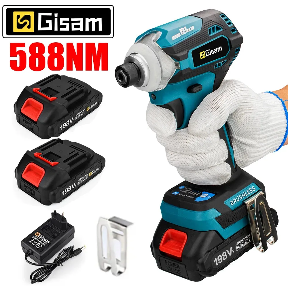 Brushless Impact Electric Screwdriver 588NM 4 Speed Cordless Impact Drill 1/4 Square Drive DIY Power Tool For Makita 18V Battery