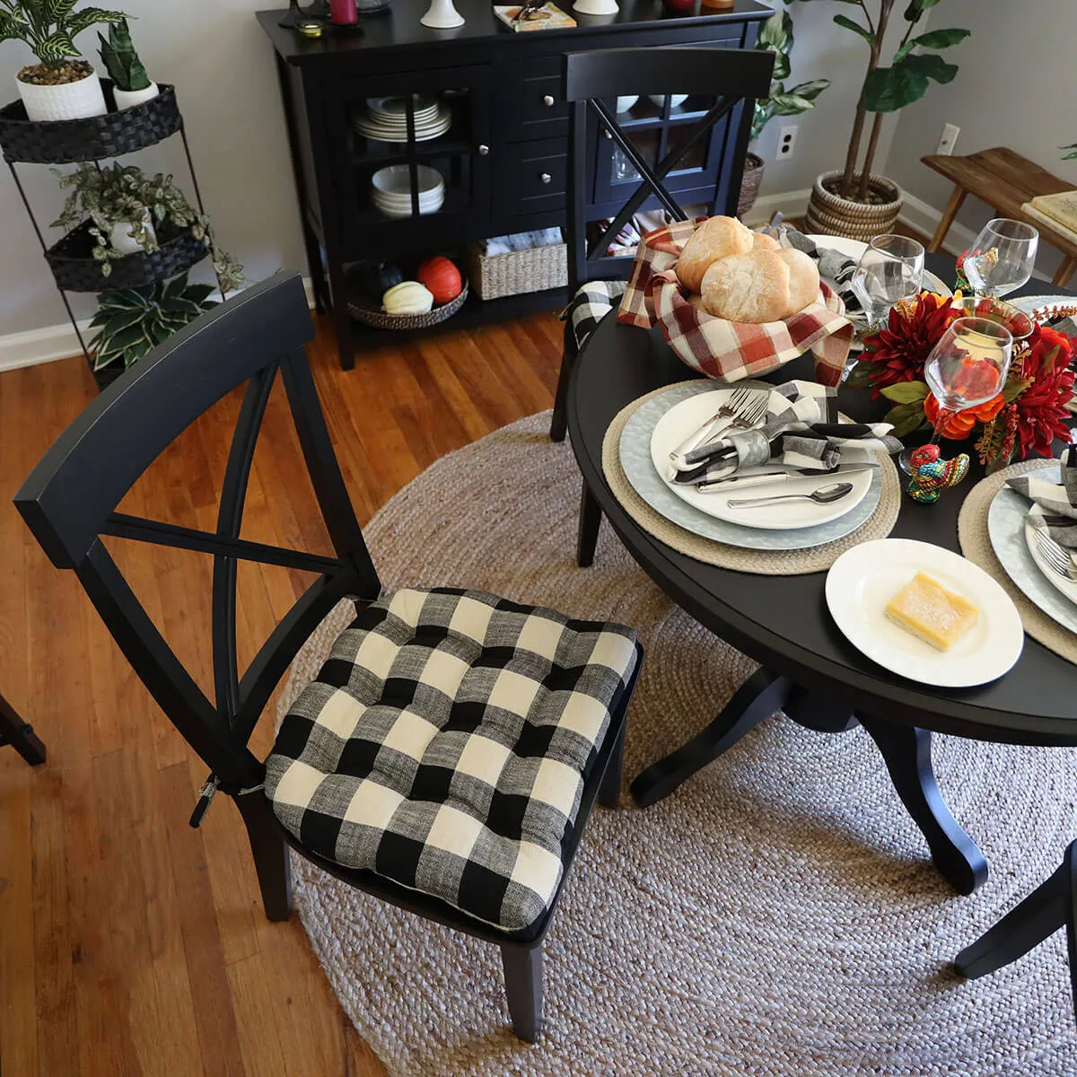 Buffalo Check Dining Chair Pad - Latex Foam Fill - Black & Cream