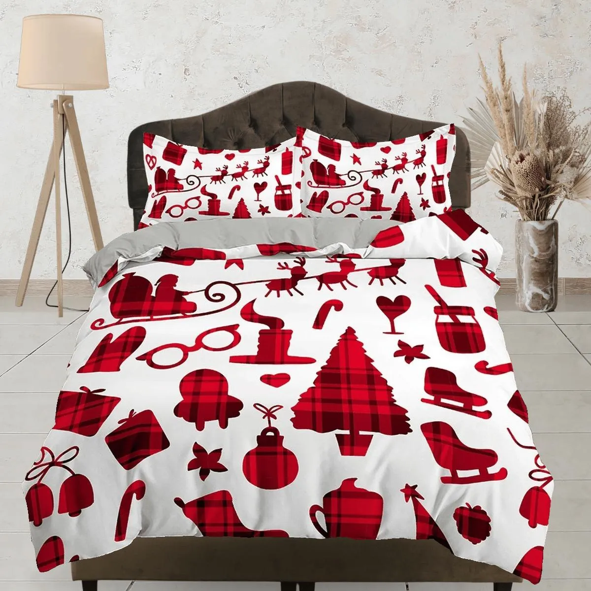 Buffalo plaid Christmas bedding & pillowcase holiday gift duvet cover king queen full twin toddler bedding baby Christmas farmhouse decor