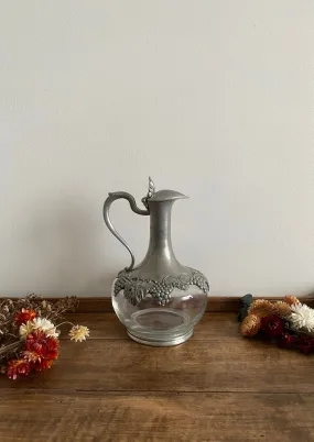 Carafe en verre et étain motifs grappes de raisin