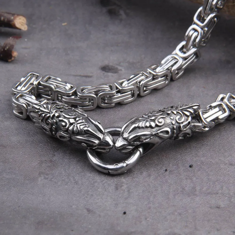 Celtic Wolf's Bite Ring Heavy Chain - Stainless Steel