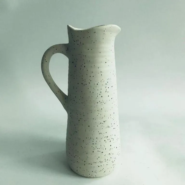 Ceramic Water Jug Set of 2 | Vintage White Ceramic Jug | Rustic Flower Holder | Flower Vase