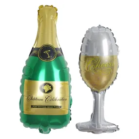 Champagne Bottle and Cheers Glass Foil Balloon Set for New Year's Eve and Wedding Celebrations, 20" (2 Piece Set)