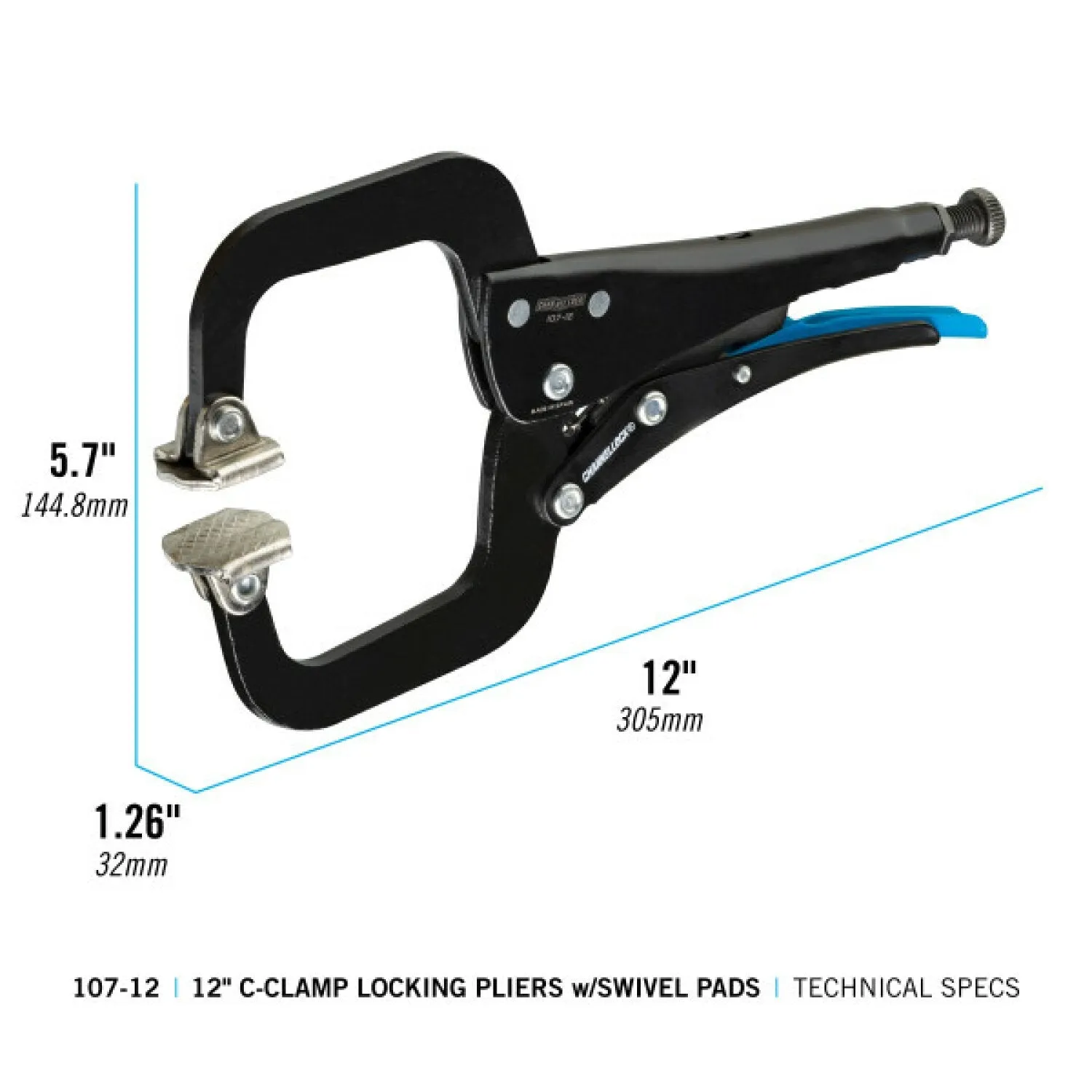 Channellock 107-12 12-inch C-Clamp Locking Pliers w/ Swivel Pads