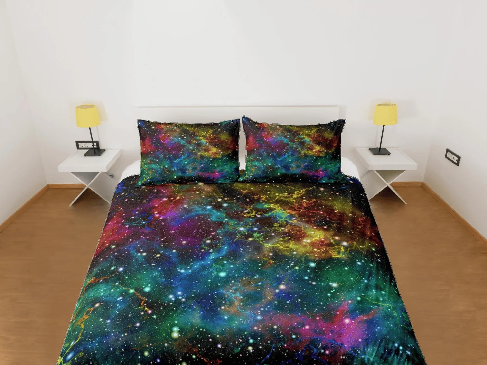 Colorful galaxy bedding, 3D outer space bedding set full, cosmic duvet cover king, queen, dorm bedding, toddler bedding aesthetic duvet