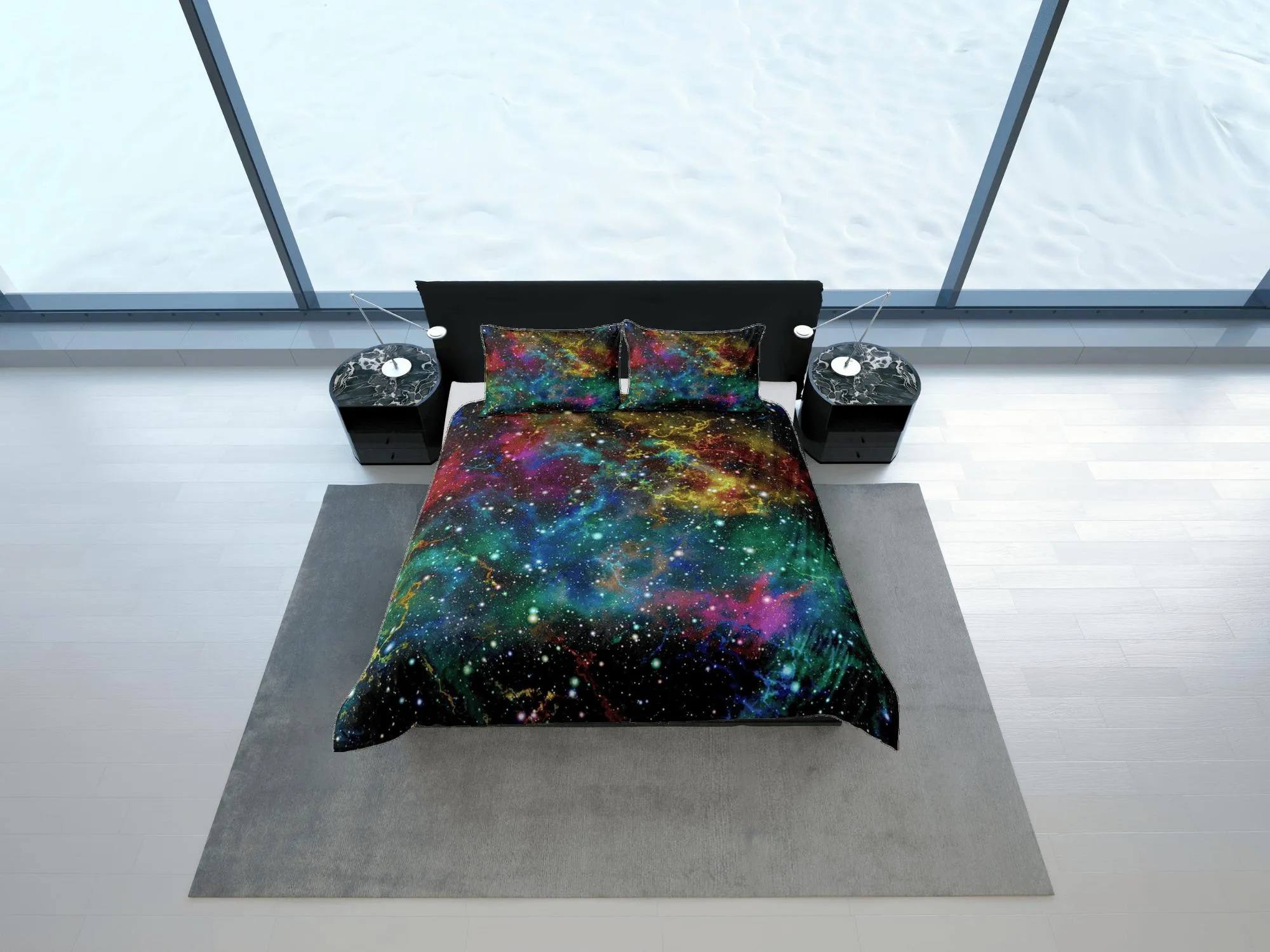 Colorful galaxy bedding, 3D outer space bedding set full, cosmic duvet cover king, queen, dorm bedding, toddler bedding aesthetic duvet