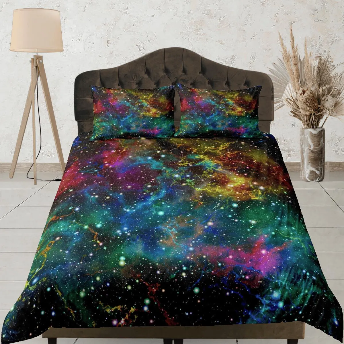 Colorful galaxy bedding, 3D outer space bedding set full, cosmic duvet cover king, queen, dorm bedding, toddler bedding aesthetic duvet