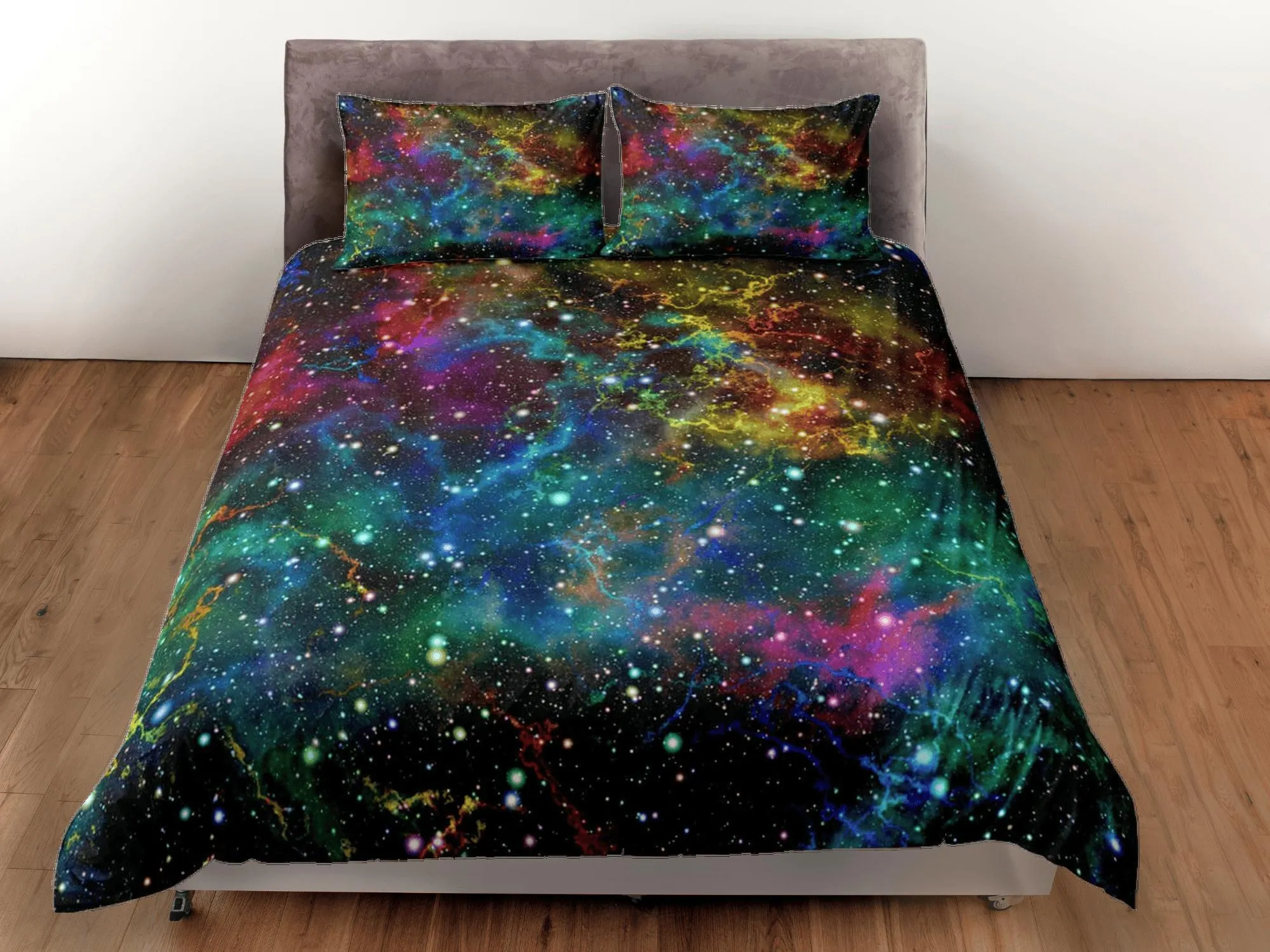 Colorful galaxy bedding, 3D outer space bedding set full, cosmic duvet cover king, queen, dorm bedding, toddler bedding aesthetic duvet