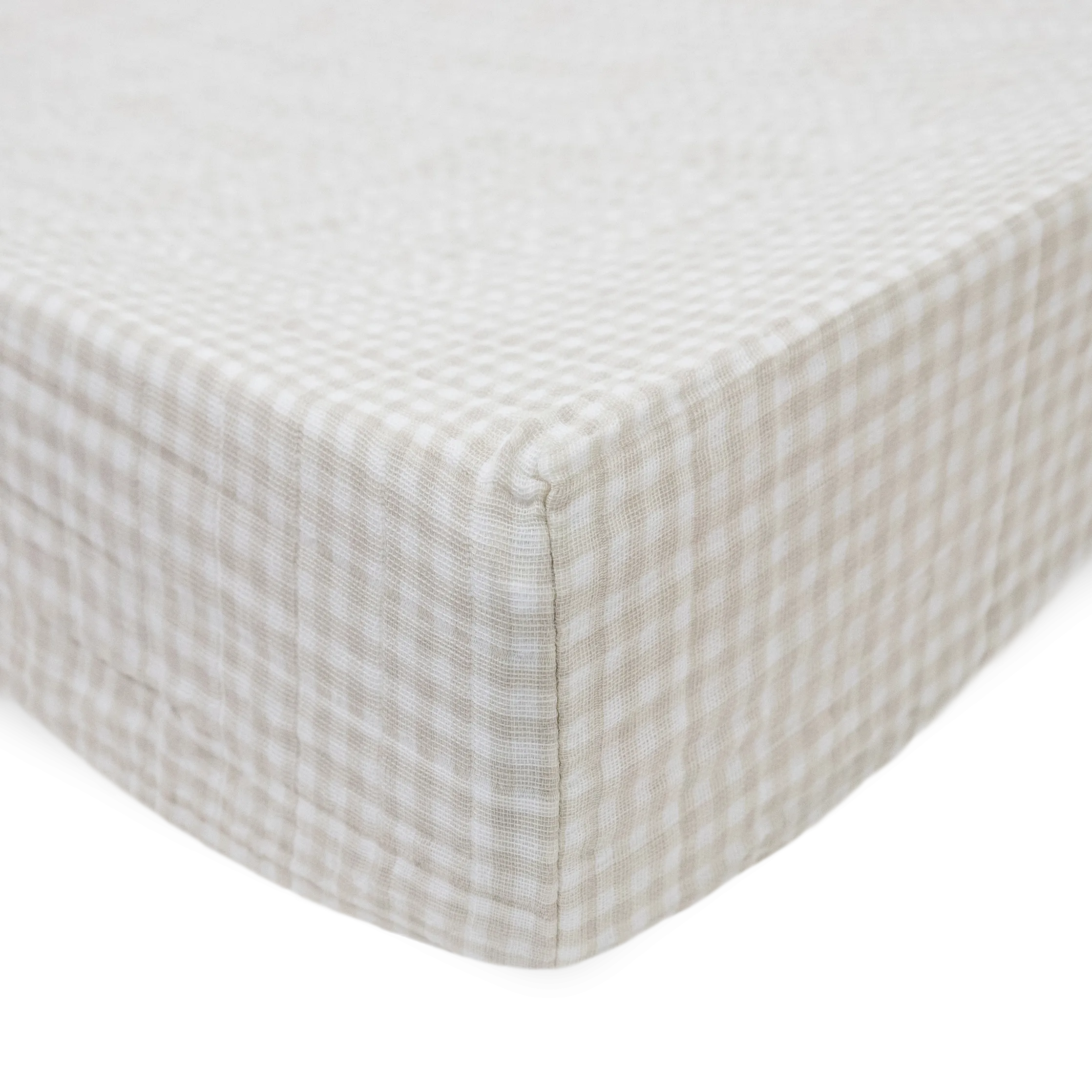 Cotton Muslin Changing Pad Cover - Tan Gingham