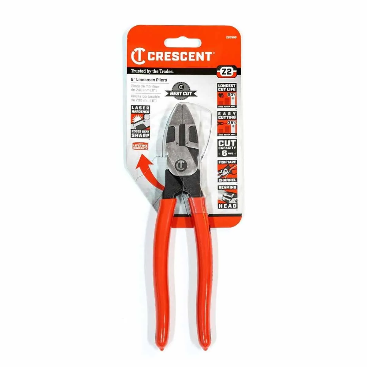 Crescent Z20508 8" Z2 Dipped Handle Lineman's Pliers