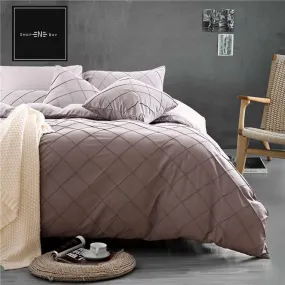 Cross Pleated Duvet Set Coffee Grey