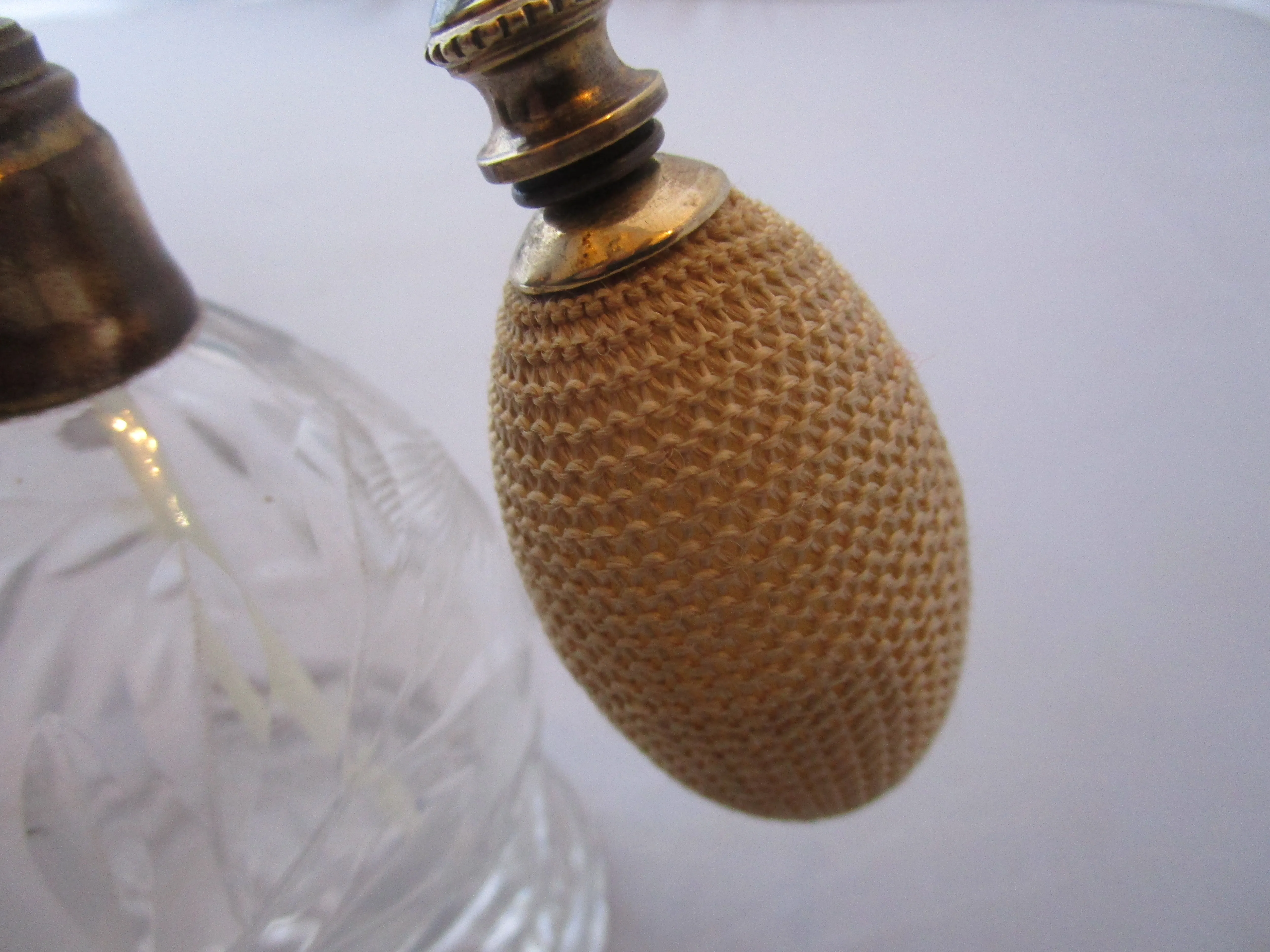 Cut Glass Perfume Atomiser Bottle Vintage Art Deco c1930