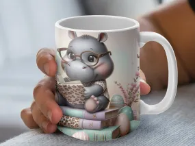 Cute Hippo Reading a Book Easter Coffee Mug, Easter Gift for Girls, Kids Easter Mug, Cute Hippo Mug for Girls, Book Lover Gift