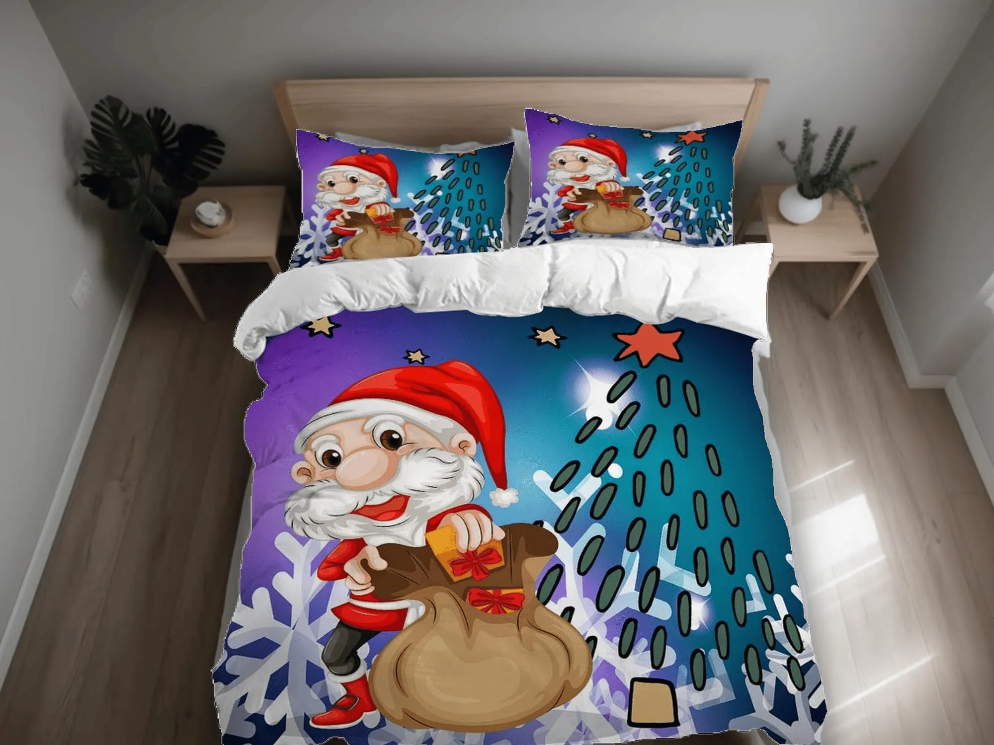 Cute Santa Claus Christmas bedding & pillowcase holiday gift for kids, duvet cover king queen full twin toddler bedding baby Christmas