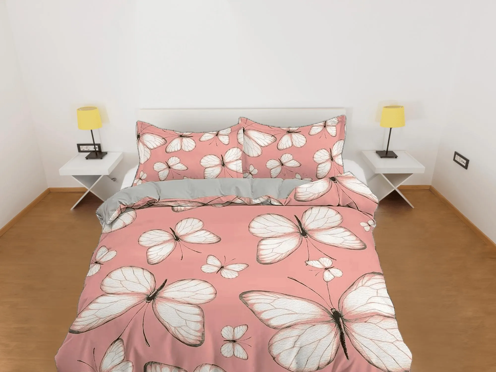 Dainty butterfly bedding peach pink duvet cover boho chic dorm bedding full size adult duvet king queen twin, nursery toddler bedding