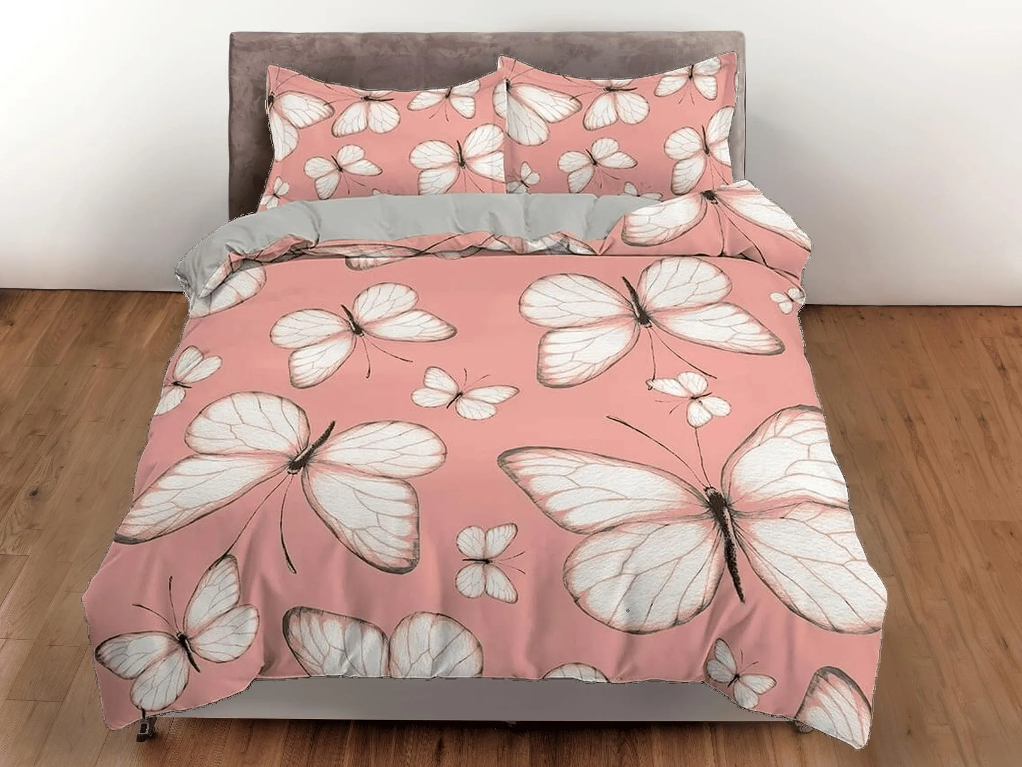 Dainty butterfly bedding peach pink duvet cover boho chic dorm bedding full size adult duvet king queen twin, nursery toddler bedding