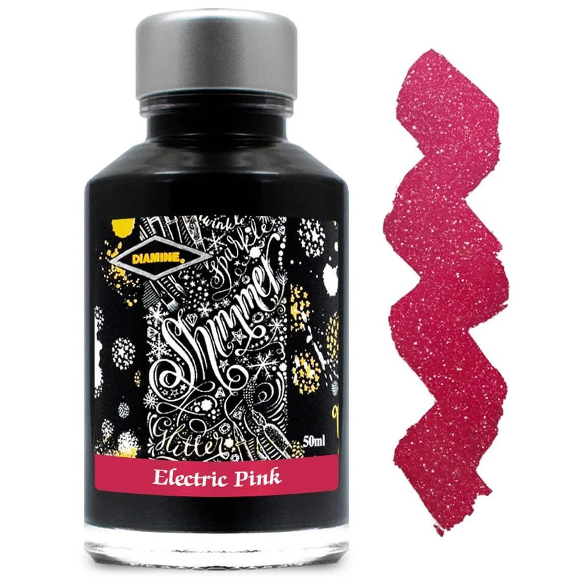 Diamine Fountain Pen Ink Bottle - Shimmer, Electric Pink, 50 ml | 9026