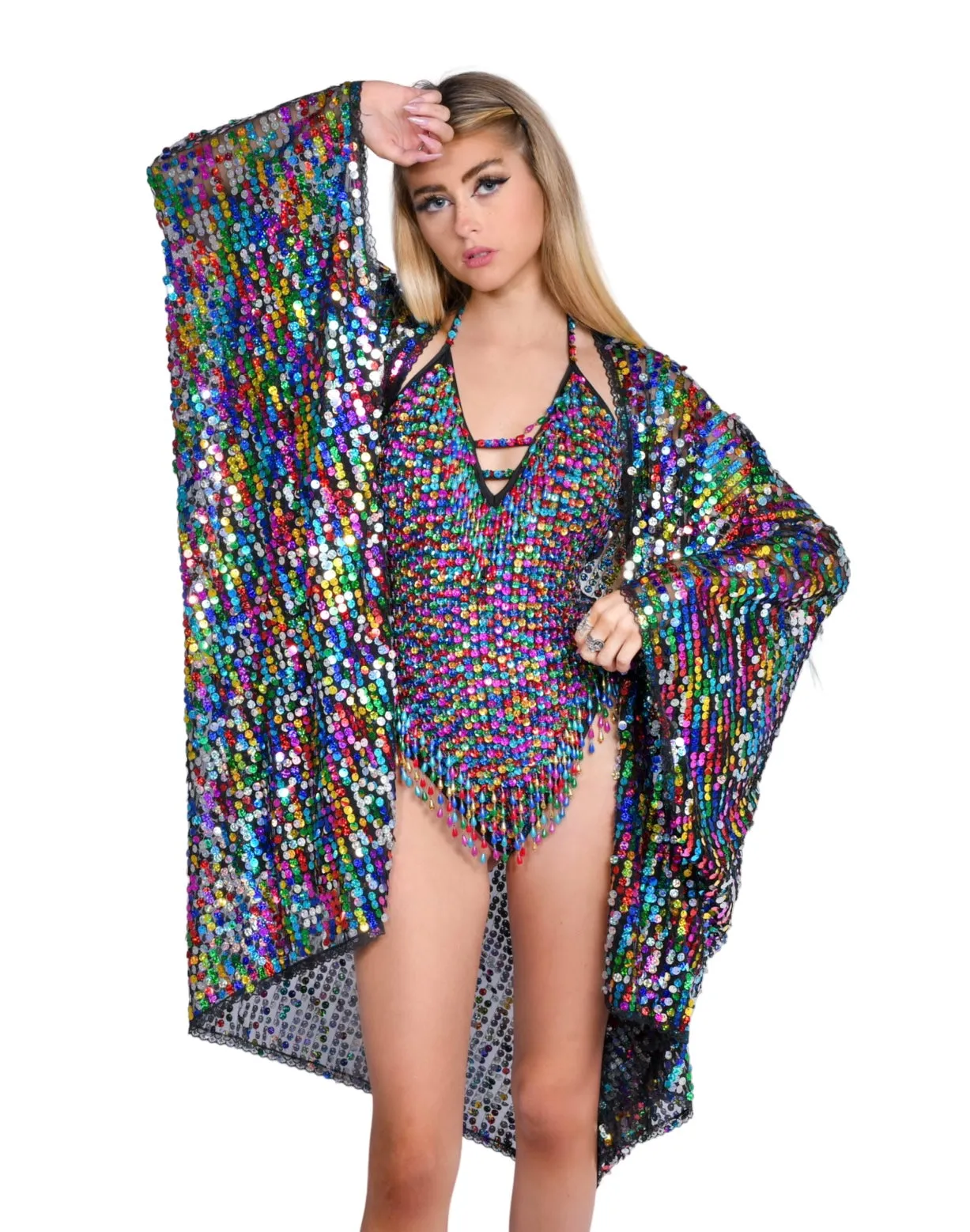 Disco Sequin Kimono - Rainbow Pride