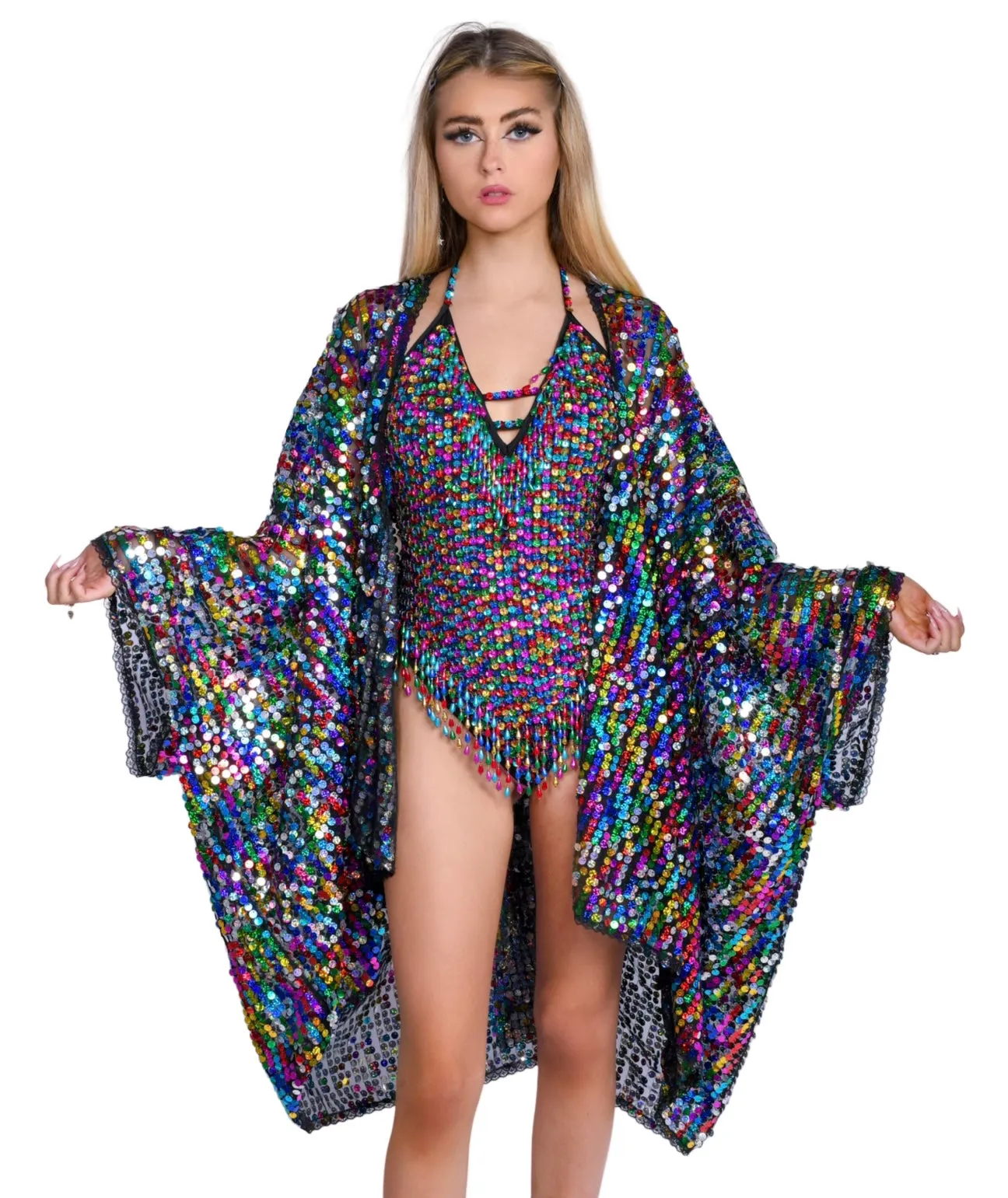 Disco Sequin Kimono - Rainbow Pride