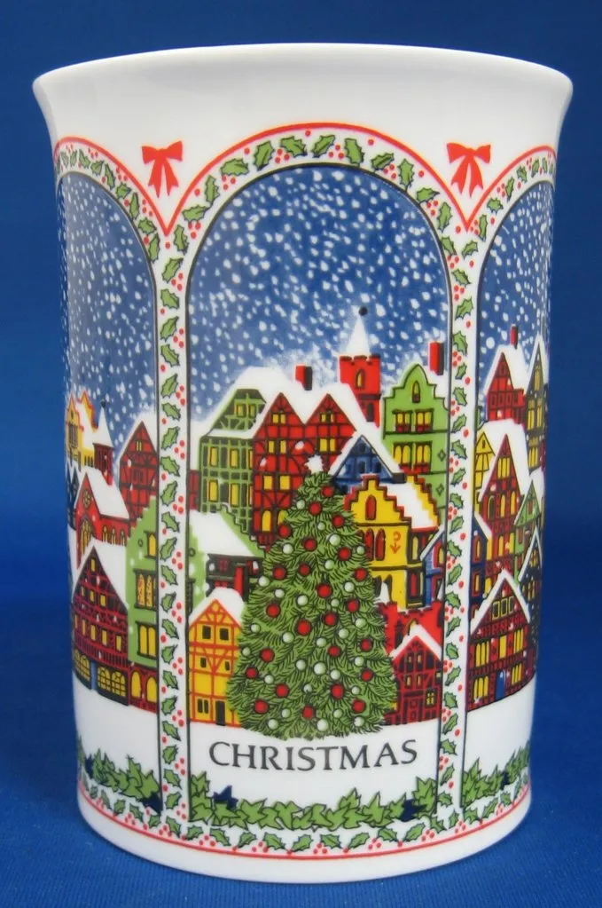 Dunoon Christmas Mug Sue Scullard Snowy English Village Bone China