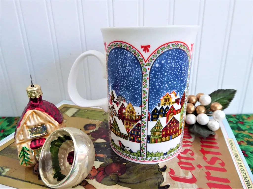 Dunoon Christmas Mug Sue Scullard Snowy English Village Bone China