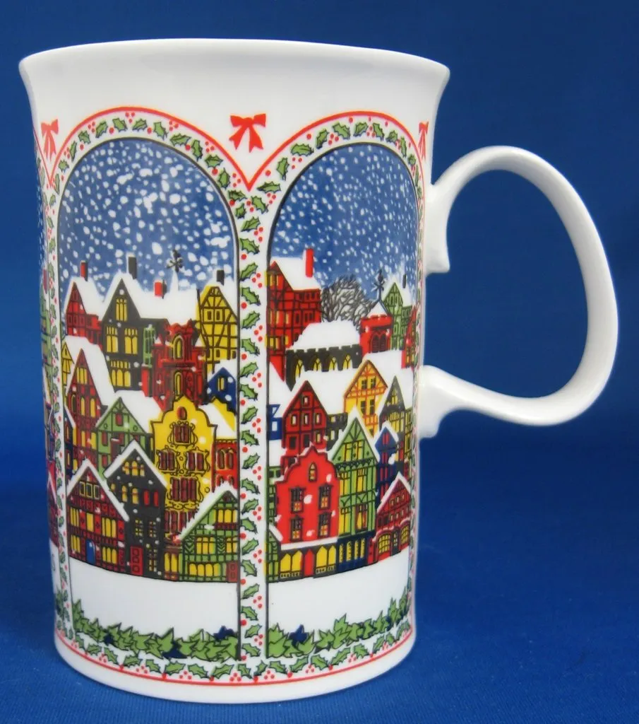 Dunoon Christmas Mug Sue Scullard Snowy English Village Bone China