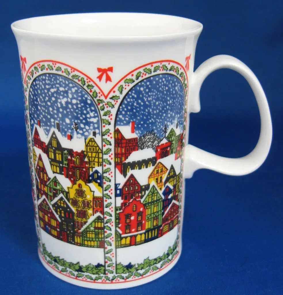 Dunoon Christmas Mug Sue Scullard Snowy English Village Bone China