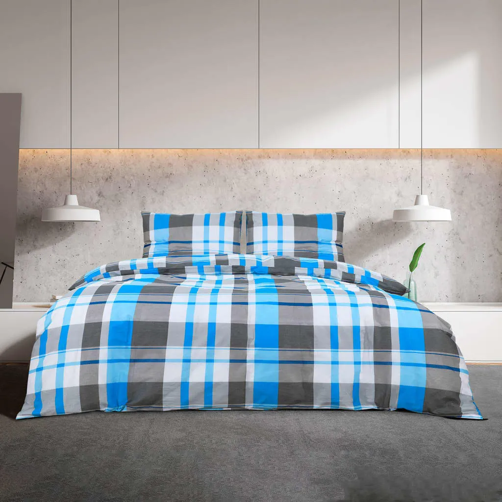 Duvet Cover Set Blue and Grey 220x240 cm Cotton