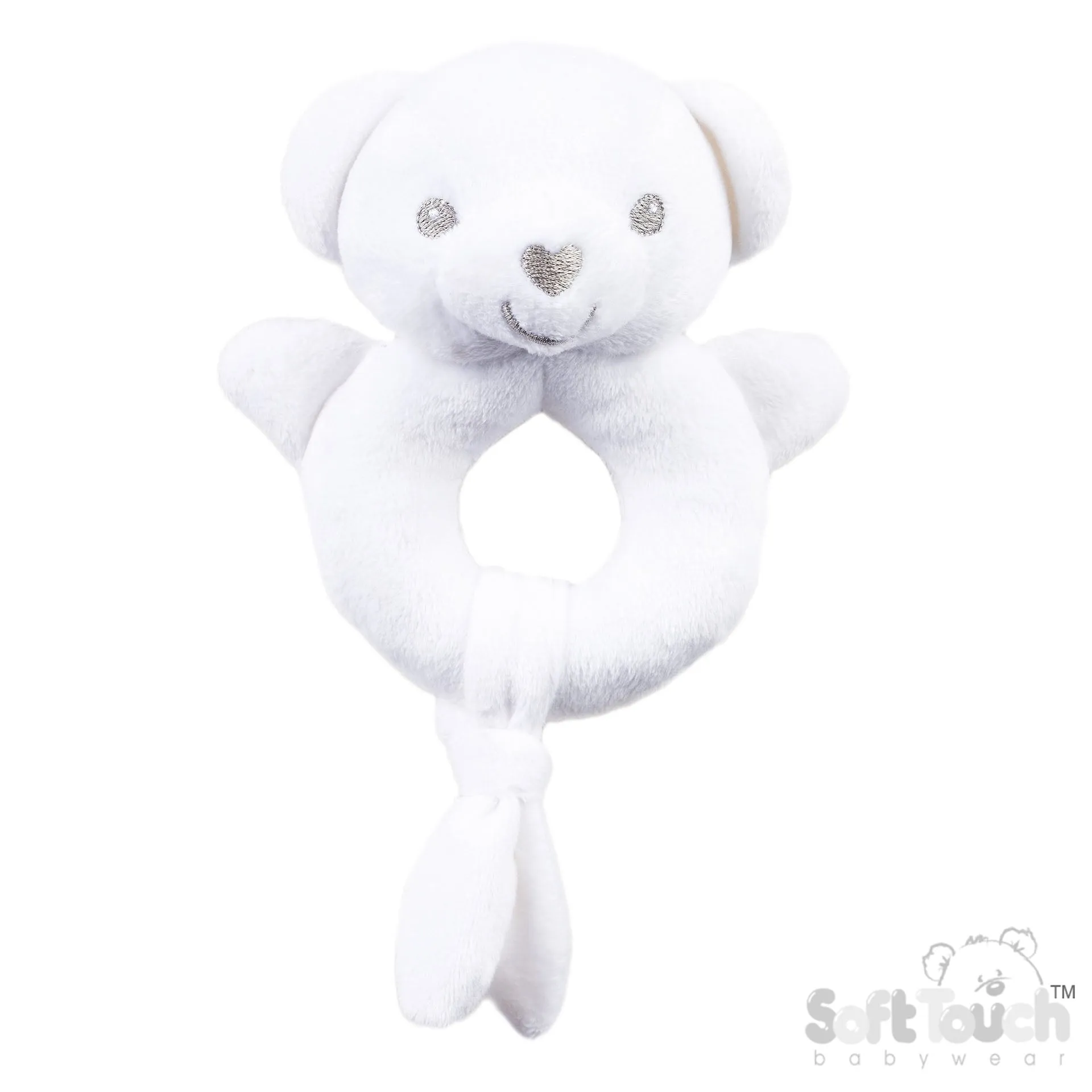 Eco Recycled Bear Rattle Toy - White (PK6) ERT60w