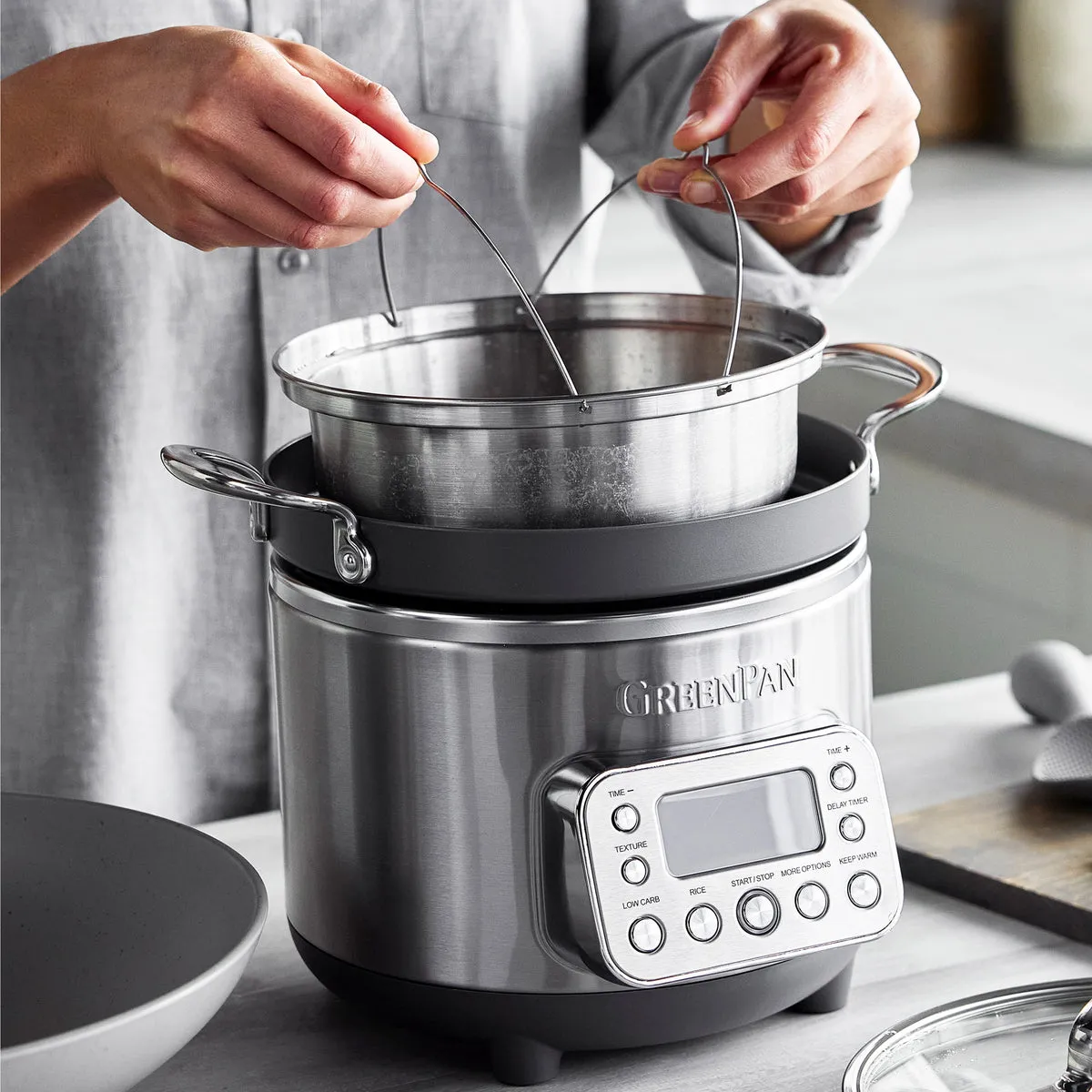 Elite 10-Cup Carb-Reducing Rice & Grains Cooker | Premiere Stainless Steel