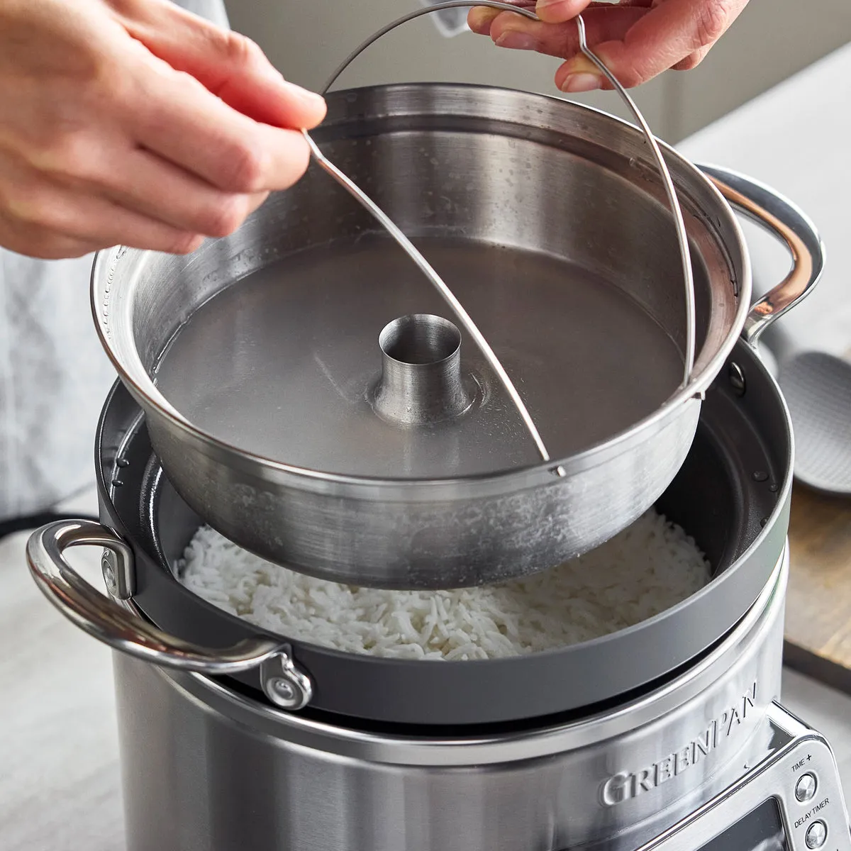 Elite 10-Cup Carb-Reducing Rice & Grains Cooker | Premiere Stainless Steel